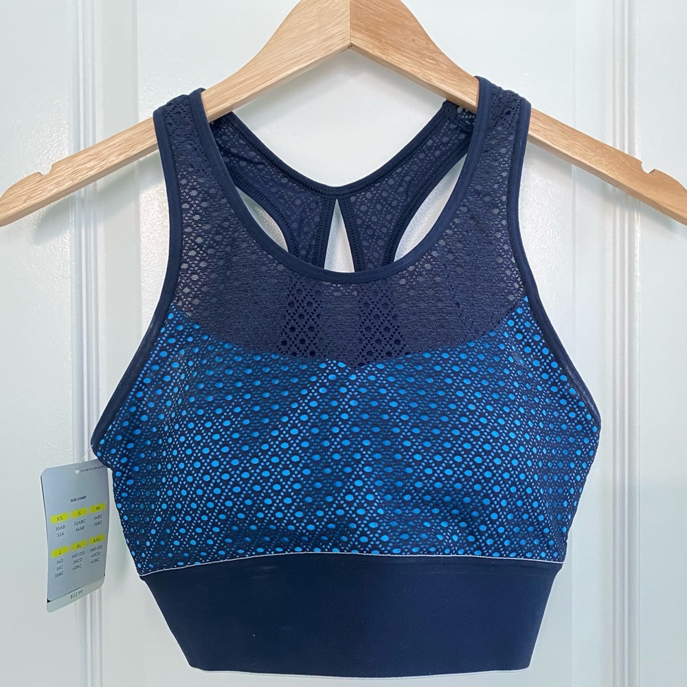 Blue Mesh Slit Back Sports Bra - S